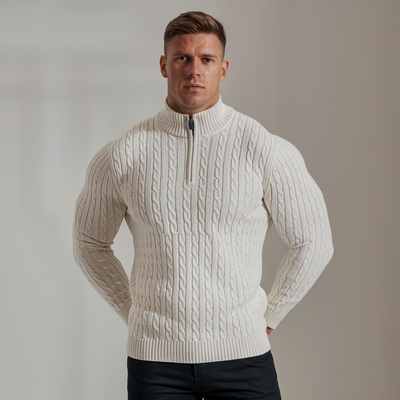 Pure Milano - Cable-Knit Half-Zip Sweater